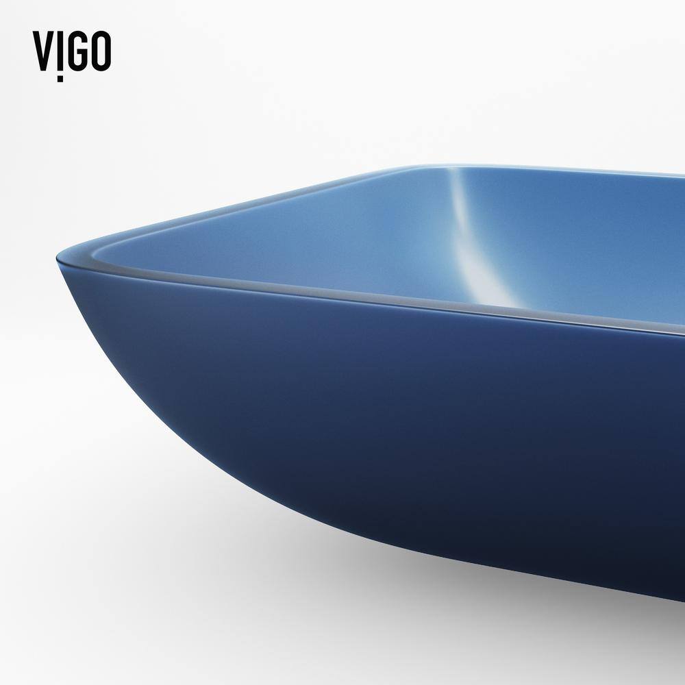 Matte Brushed Gold and Blue Glass Rectangular Vessel Sink Set