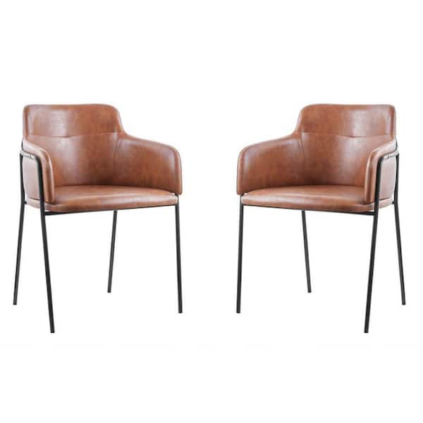 Benjara Brown Modern Sleek Black Metal Legs Dining Chair (Set of 2)