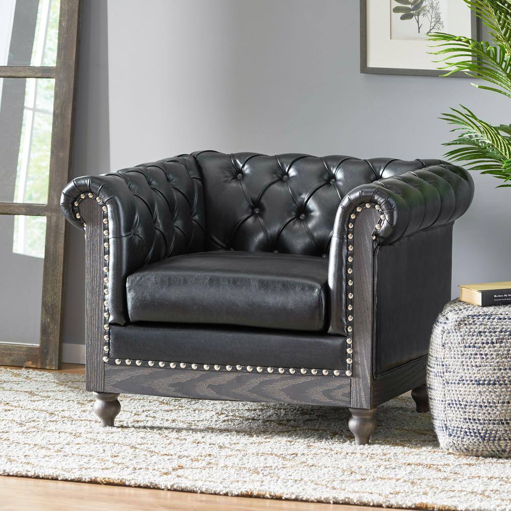 Black tufted leather chair discount