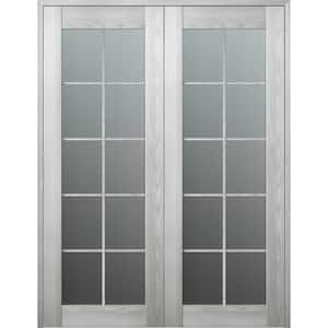 Vona 10 Lite 36 in. x 96 in. Solid Core Both Active Frosted Glass Ribeira Ash Wood Composite Double Prehung French Door