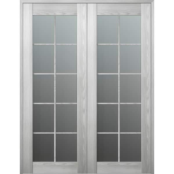 Belldinni Vona 10 Lite 60 in. x 84 in. Solid Core Both Active Frosted Glass Ribeira Ash Wood Composite Double Prehung French Door