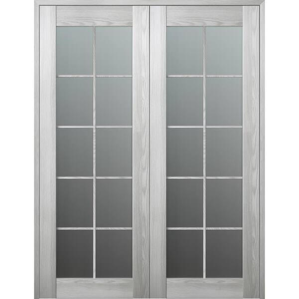 Belldinni Vona 10 Lite 60 in. x 96 in. Solid Core Both Active Frosted Glass Ribeira Ash Wood Composite Double Prehung French Door