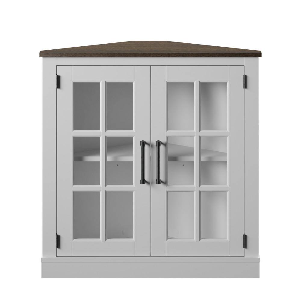 Twin Star Home White Accent Cabinet with Glass Doors