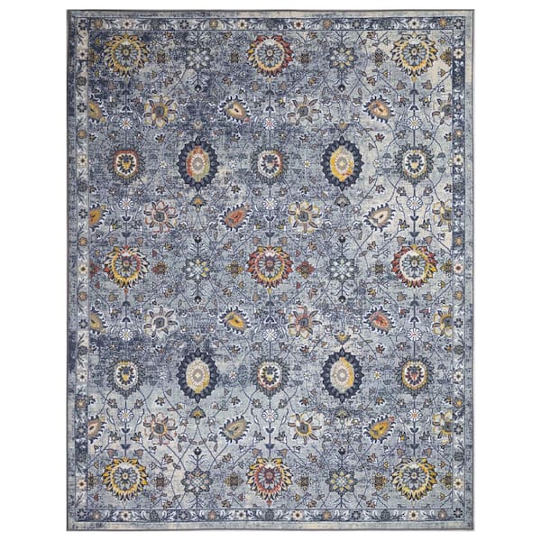 Concord Global Trading Eden Collection Pelmut Garden Blue 5 ft. x 7 ft. Machine Washable Traditional Indoor Area Rug