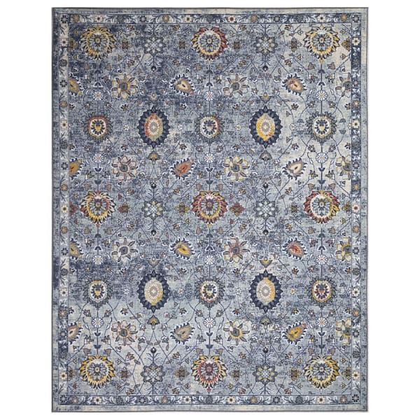 Concord Global Trading Eden Collection Pelmut Garden Blue 6 ft. x 9 ft. Machine Washable Traditional Indoor Area Rug