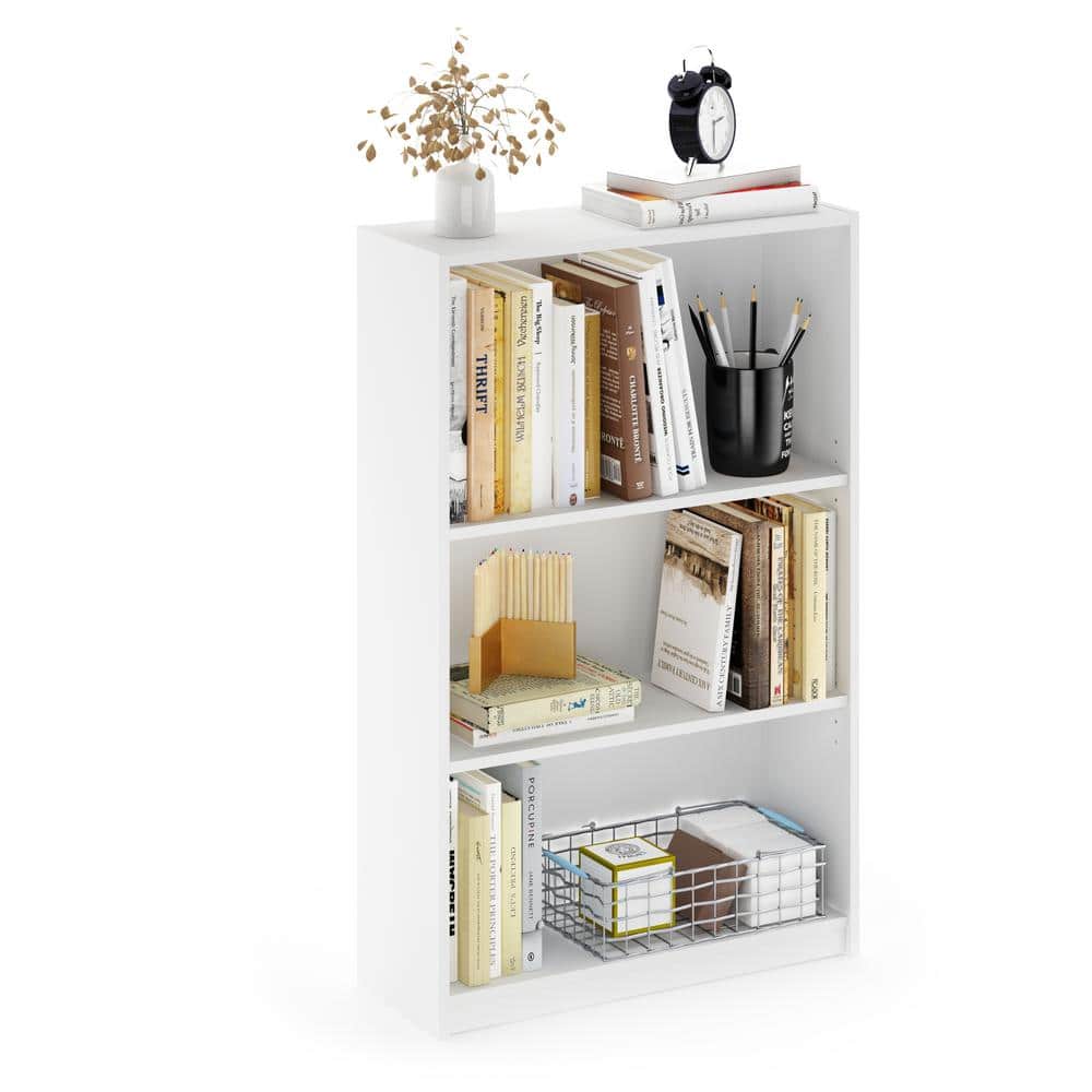 Adjustable 3-Tier White Composite Wood Bookcase