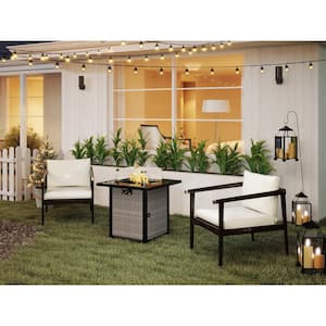 White 28 in. Propane Fire Pit Table 50000 BTU Gas Firepits Tempered Glass Tabletop with Glass Windscreen Protector