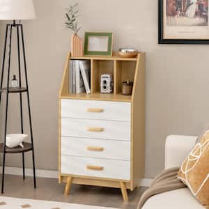 Natural 4-Drawer Chest of Drawers 3-Cube Storage Organizer Dresser with Countertop