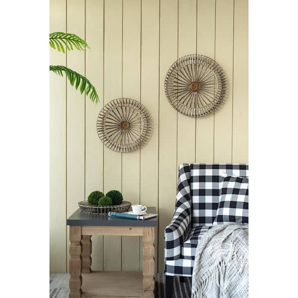 2-Pack Jennings 20.5 in. x 20.5 in. Brown Gray Metal Discs Wall Decor Modern Round Wall Art Metal Work