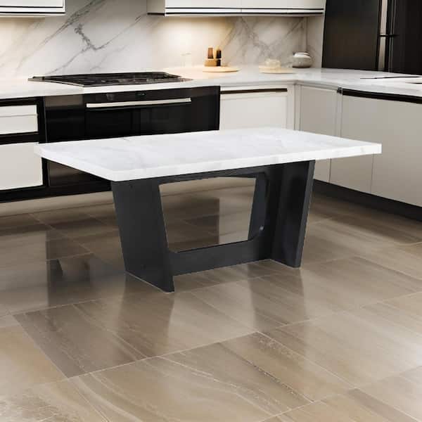 Benjara 72 in. White and Espresso Brown Marble Trestle Dining Table Seating 8