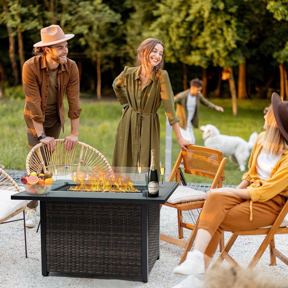 44 Outdoor Fire Pit 50,000 BTU Propane Gas Fire Table with Lid Fireplace