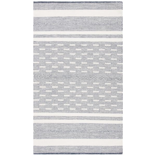 SAFAVIEH Striped Kilim Navy Ivory Doormat 3 ft. x 5 ft. Striped Area Rug