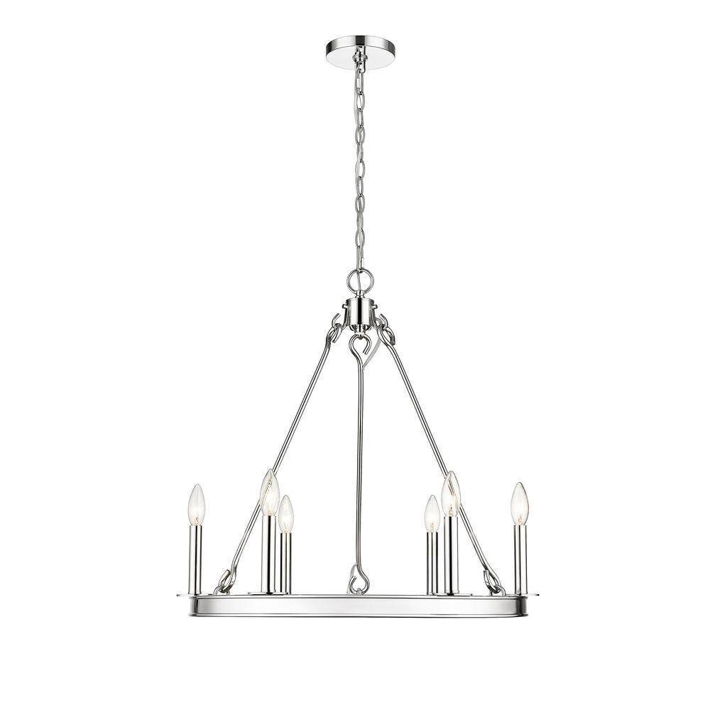 Polished Nickel 6-Light Candle Chandelier with Round Frame