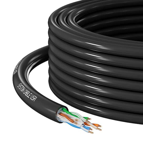 1000 ft. Cat 6E Direct Burial Ethernet Network Cable Data Wire 600 MHz Water Blocking Gel-Filled for Outdoor Using-Black