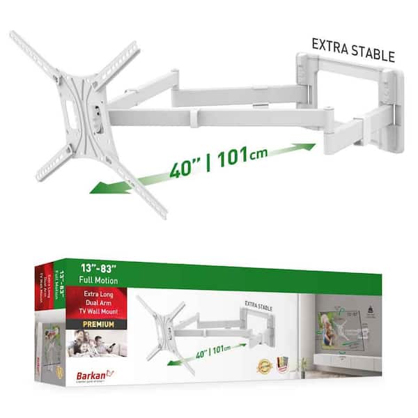 Barkan a Better Point of View Barkan 13 in. - 80 in. Full Motion - 4 Movement Extra Long Dual Arm Flat/Curved TV Wall Mount White Extremely Extendable
