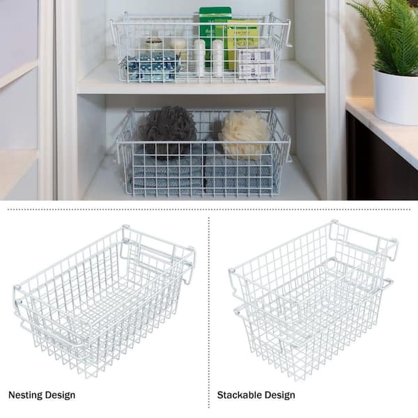 Home-Complete Set of 2 Storage Bins - Basket Set for Toy, Kitchen, Closet, and Bathroom Storage - Organizers with Handles (White)