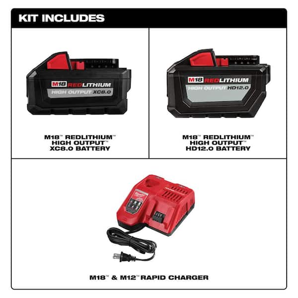 M18 18-Volt Lithium-Ion HIGH OUTPUT Starter Kit with XC 8.0Ah Battery and  Rapid Charger with High Output 12.0Ah Battery