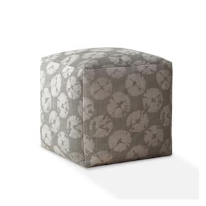 Grey Canvas Square Pouf 17 in. x 17 in. x 17 in. Ottoman