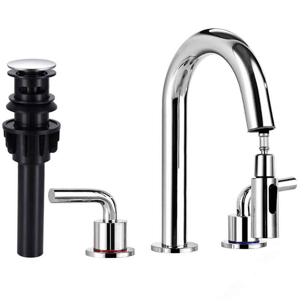 8 in. Widespread Double Handle Bathroom Faucet 3 Hole Pull Down Sink Faucet with Pop-Up Drain in Polished Chrome price history on PriceWatchPro