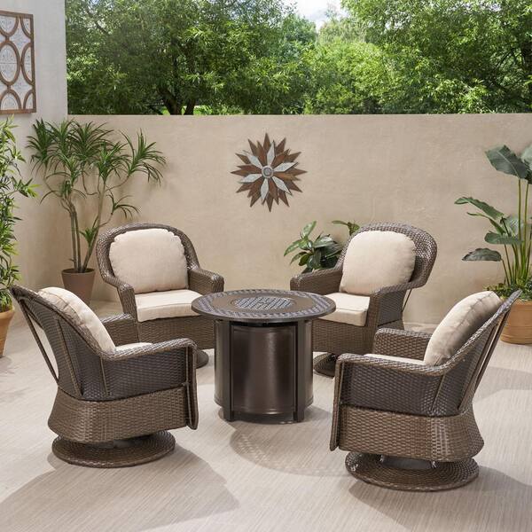 Noble House Liam Brown 5 Piece Plastic Patio Fire Pit Set With Grey Cushion And Hammered Bronze 83031 - Plastic Bronze Patio Set Noble House Liam Brown 5 Piece Plastic Patio Fire Pit Set With Grey Cushion And Hammered Bronze 83031 - Plastic Bronze Patio Set