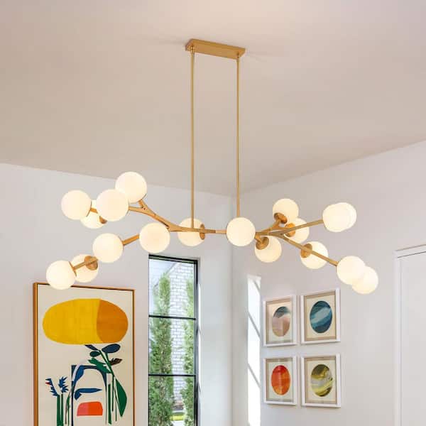 Lucie 68.11 in. 18-Light Modern Gold Kitchen Island Pendant Cluster Chandelier with Opal Glass Shades