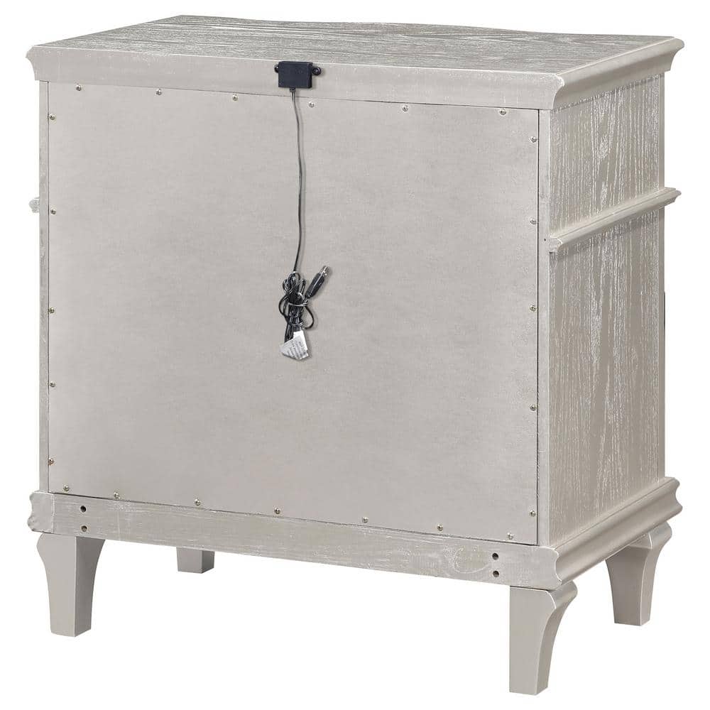 Evangeline Silver Oak 3-Drawer Glam Nightstand with USB Ports
