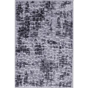 Newruz Collection Dark-Gray Gray 16 in. x 24 in. Polypropylene Bath Rug