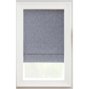 Drew Blue Cordless Blackout Polyester Roman Shade 33 in. W x 64 in. L