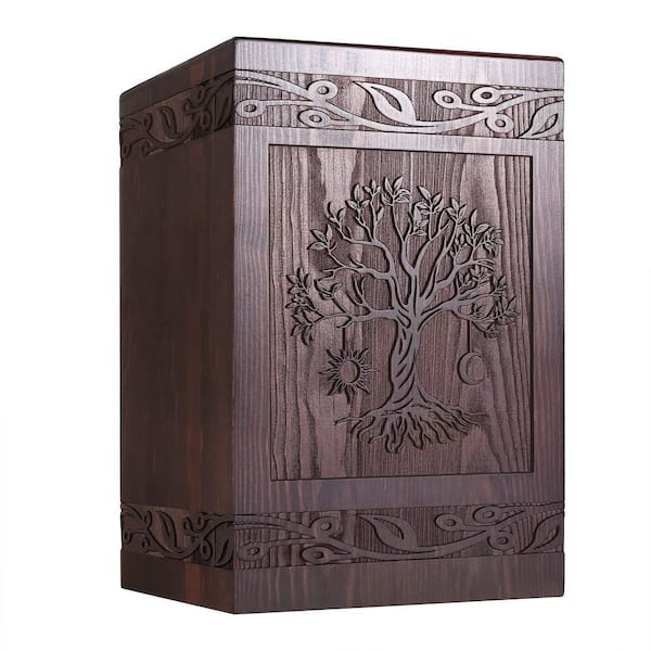 6.3 in. W x 9.5 in. H Wooden Tree of Life Urns Box and Casket, Burial Funeral Memorial Urns for Men, Women Child and Pet