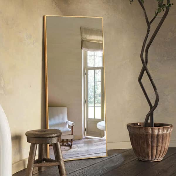 22 in. W x 65.2 in. H Oversized Modern Classic Rectangular Aluminum Frame Gold Full Length Floor Mirror Wall Mirror