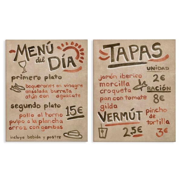 Stupell Industries Travel Tapas Menu by June Erica Vess 2 Pieces Unframed Food Graphic Art Print 20 in. x 16 in.