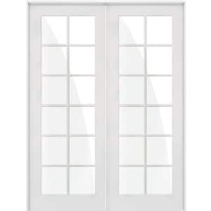 64 in. x 96 in. Craftsman Shaker 12-Lite Right Handed MDF Solid Core Double Prehung French Door