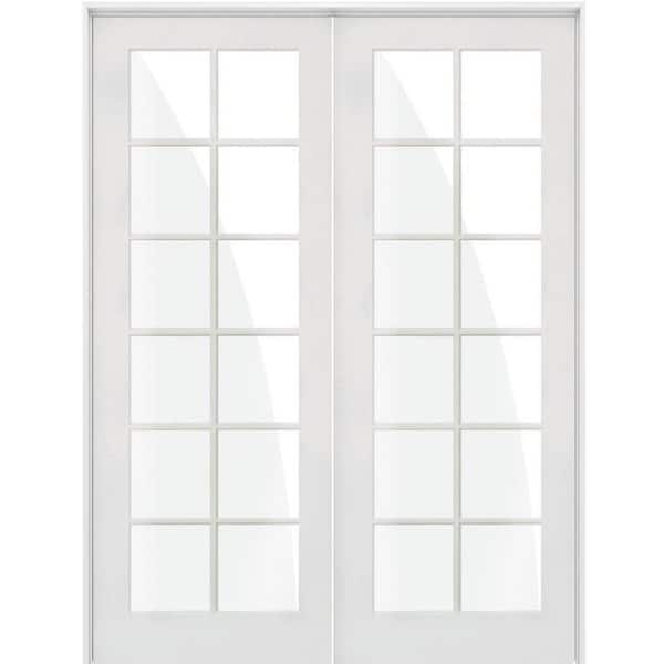 Krosswood Doors 64 in. x 96 in. Craftsman Shaker 12-Lite Right Handed MDF Solid Core Double Prehung French Door