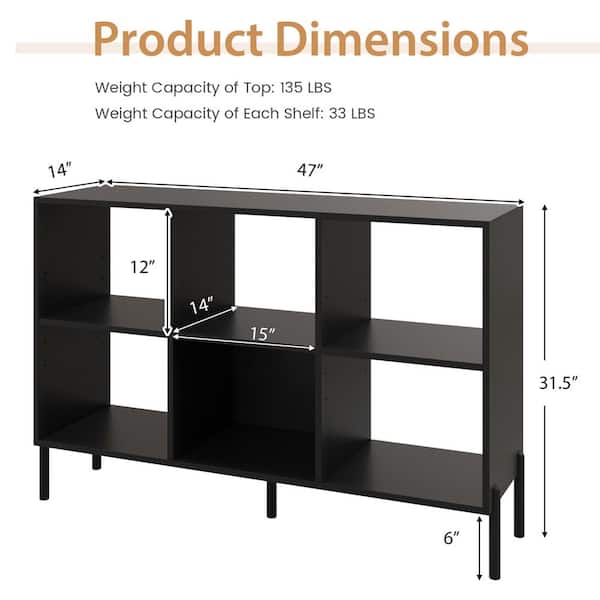 31.5 in. Tall Black Wood 6 Cube Storage Shelf Organizer Bookcase Square Cubby Cabinet Bedroom
