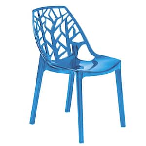 Cornelia Modern Spring Cut-Out Tree Design Stackable Dining Chair in Transparent Blue