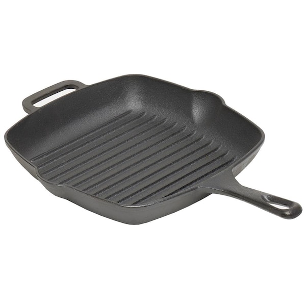 Home Basics 10 in. Pre-Seasoned Cast Iron Square Grill Pan HDC94613 - The  Home Depot