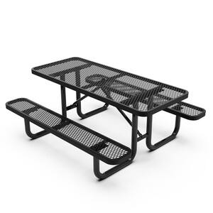 FORCLOVER 72 in. Black Rectangle Metal Picnic Table and Bench Set for 8-Person with Seats and ...