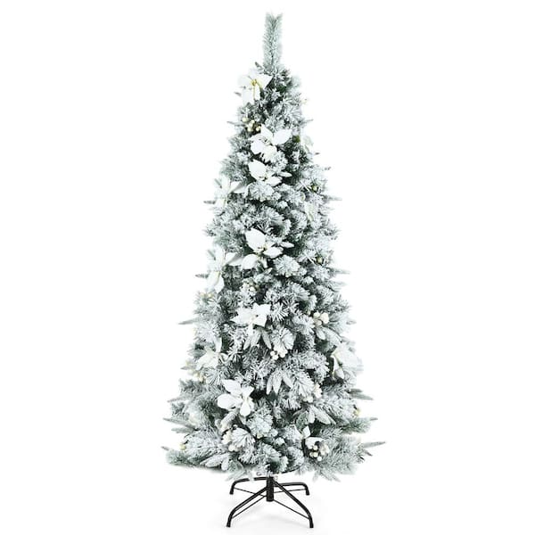 Costway 6 ft. Snow Flocked Pencil Artificial Christmas Tree