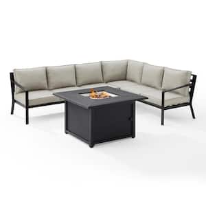 Clark Matte Black 5-Piece Metal Patio Fire Pit Set with Taupe Cushions