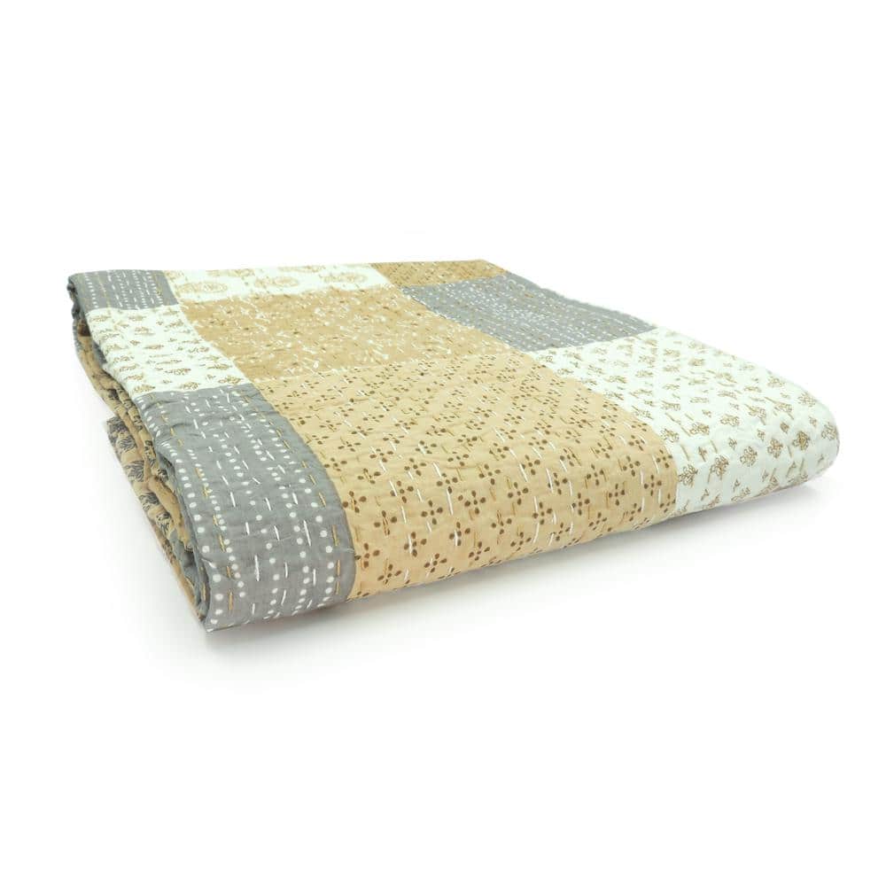 Soft Nude Cotton Patchwork Throw Blanket