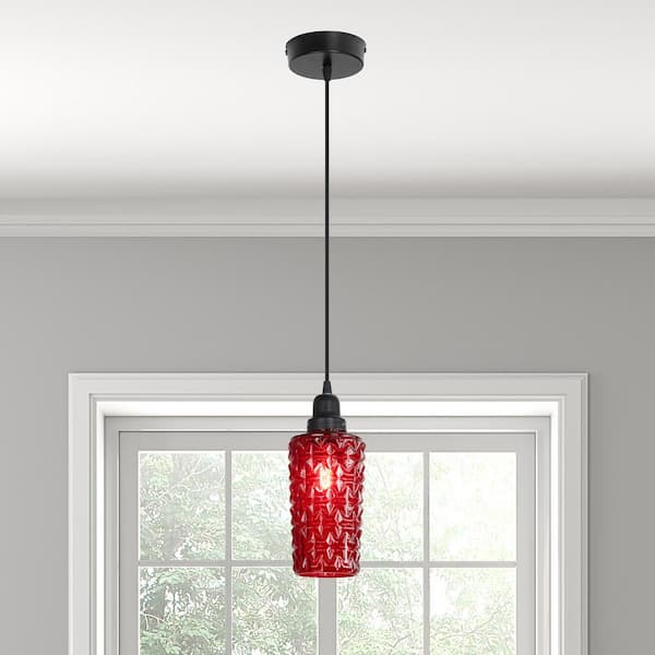 Mini Indigo & Silver Leaf Clay Pendant Light USA Made- Black Cloth