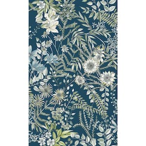 Full Bloom Navy Floral Navy Wallpaper Sample