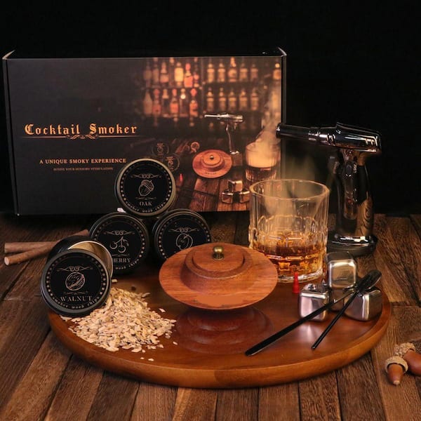 Lynzavix Black Wood Cocktail Smoker Kit with Torch and 6 Flavors