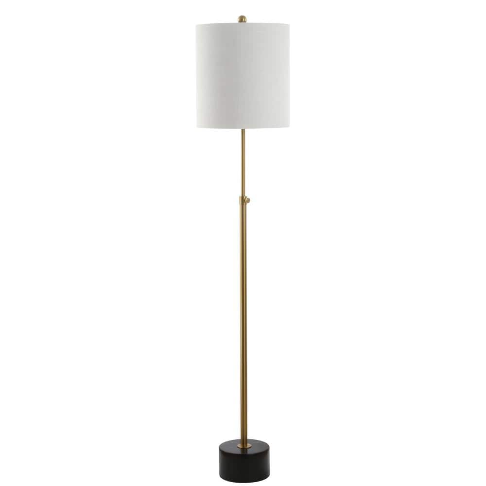 Elegant Brass and Black Marble Adjustable Floor Lamp with Linen Shade
