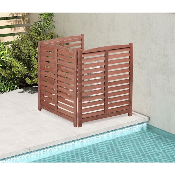 ！！ Brown 3-Panel 32 in. W x 38 in. H Outdoor Wood Air Conditioner