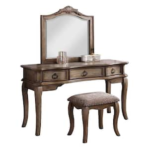 2-Piece Brown Makeup Vanity Set with Stool and Mirror