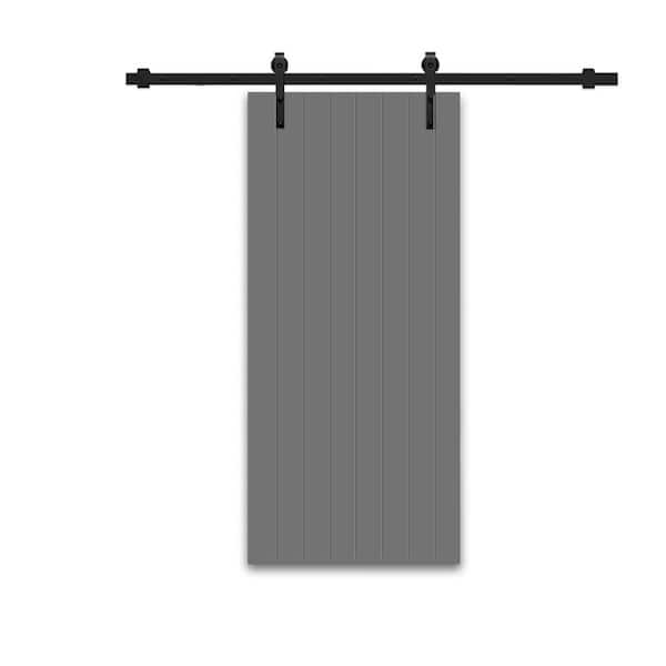 CALHOME 24 in. x 84 in. Light Gray Painted Composite MDF Paneled Interior Sliding Barn Door with Hardware Kit