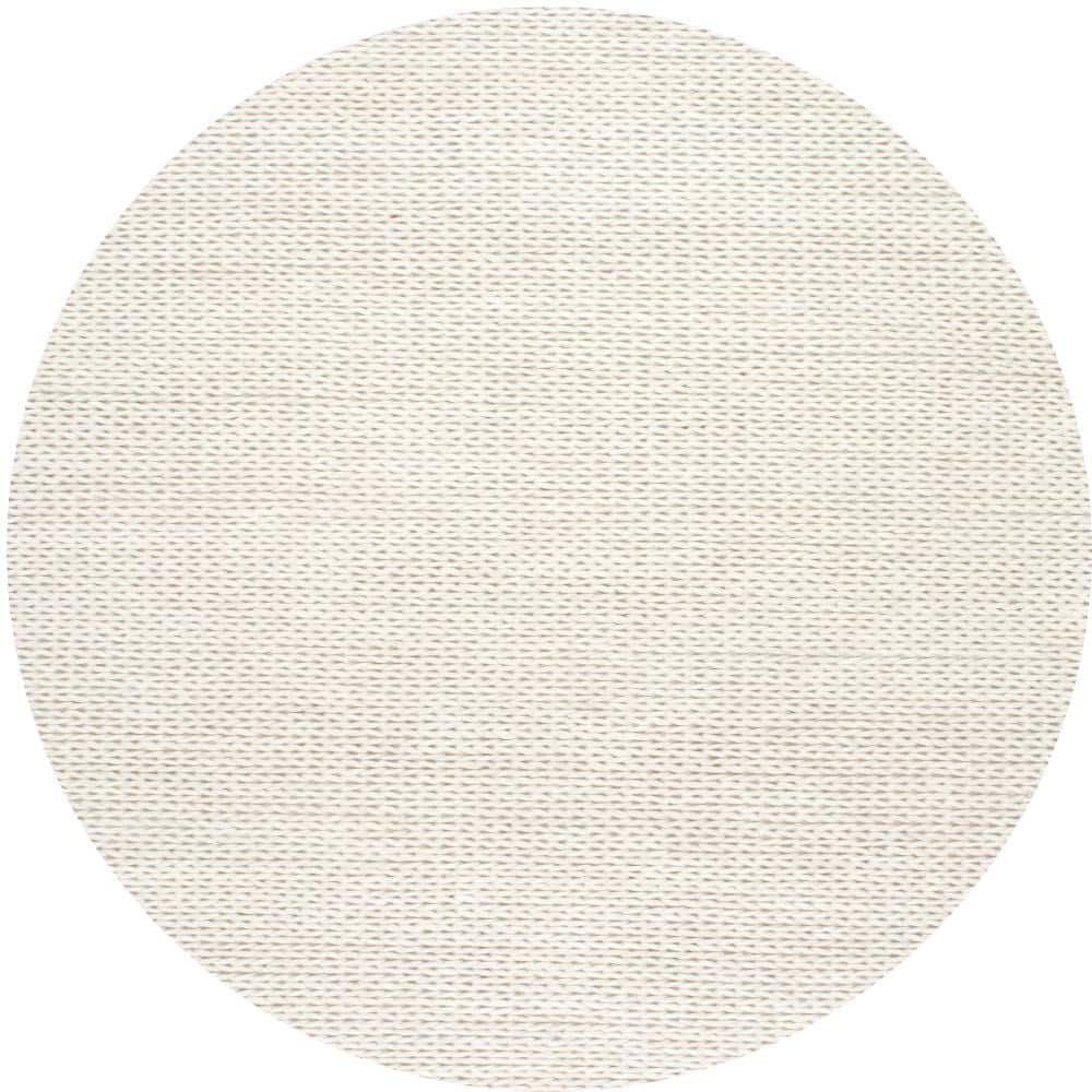 Off-White Braided Wool Round Area Rug, 4'
