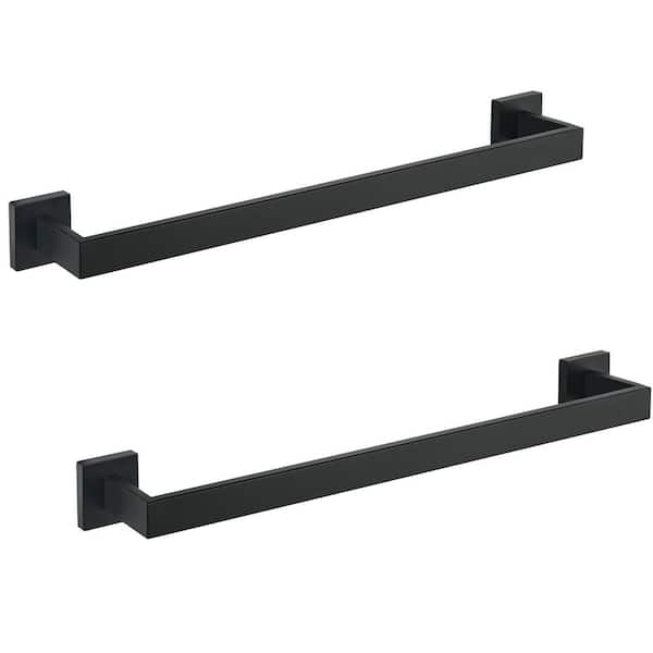Bath 24 in. Wall Mounted Towel Bar Square Towel Rack Towel Holder in Matte Black (2-Pack)