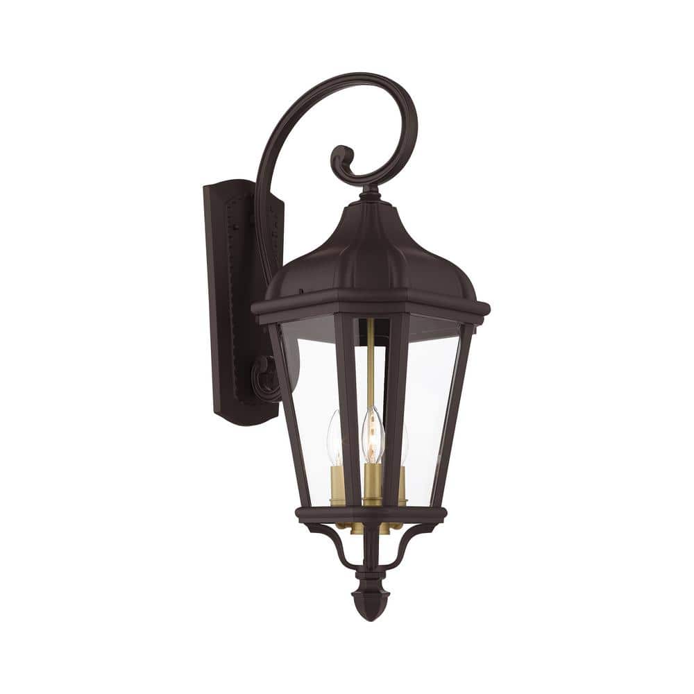 Elegant Morgan Bronze 3-Light Outdoor Lantern with Clear Glass